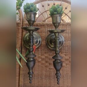 Large Brass Wall Candle Holders (2)